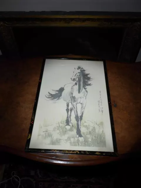 Lovely Chinese Chinoiserie Framed Picture Horse