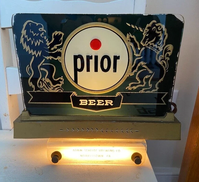 Vintage Prior Beer Light Up Sign Adam Scheidt Brewing Co Norristown PA Works