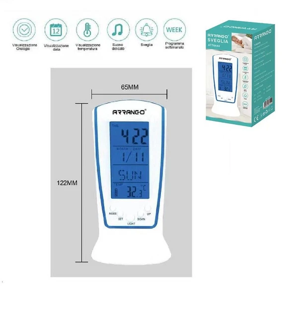 Sveglia Analogica Digitale Con Luce Notturna - Sveglia Da Comodino Batteria AA, Compatta Da Viaggio - Foto 11