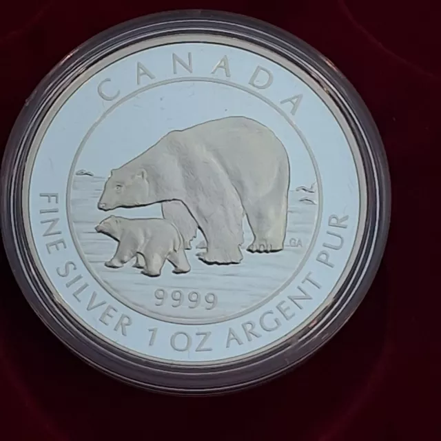 1 Oz .9999 Fine Silver Canada Rcm 2016 Mintage 7500 $5 Polar Bear And Cub