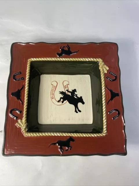 Sonoma Happy Trails Dipping Bowl Dish Cowboy Horse Bronco 6.5 Inch Square