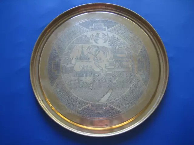 Vintage Brass Tray With Oriental Design