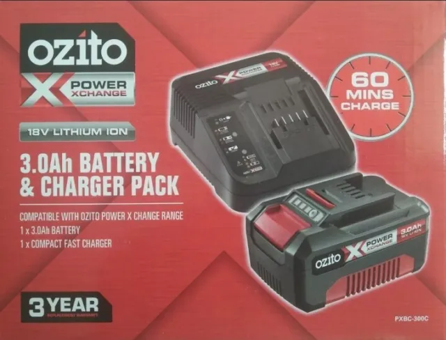 New Ozito Power X Change 18V 3.0Ah Amp Battery AND Fast Charger Combo Pack Kit