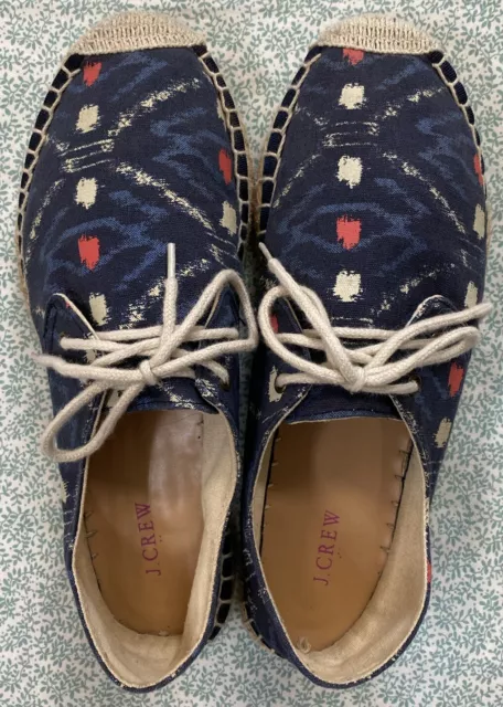 J.Crew Navy Blue Abstract Canvas Lace-Up Espadrille Sneakers Size 8 2