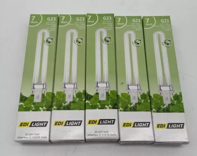 5x  Edi Light PLC-1U 7W 2700K 2 PIN G23 Lampe Restposten Leuchtstofflampe Neu