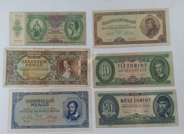 HUNGARY Lot of 6 banknotes 1936,1945,1946,1962