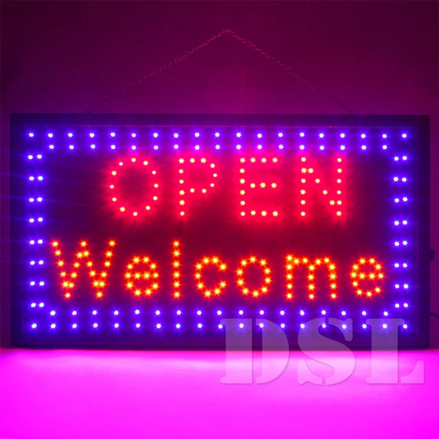 LARGE BRIGHT FLASHING LED OPEN Shop Sign Neon Hang Display