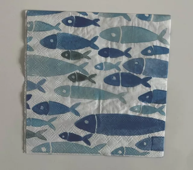 TWO (2 )Individual Paper Cocktail Napkins-Fish for Decoupage