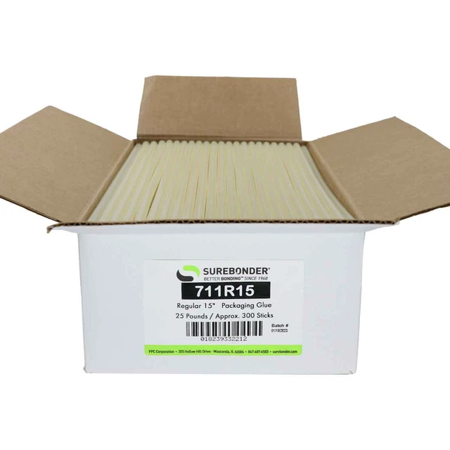 Surebonder Bulk Full Size 15" Fast Set Packaging Adhesive Hot Glue Stick - 25 lb