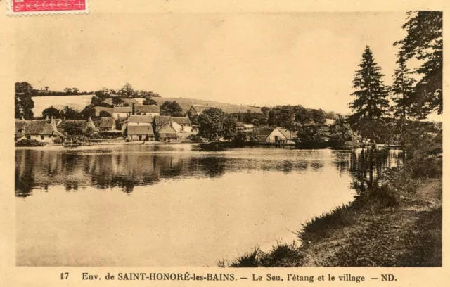 *14704 cpa approx; St Honoré les Bains - Le Seu, Etang et le village