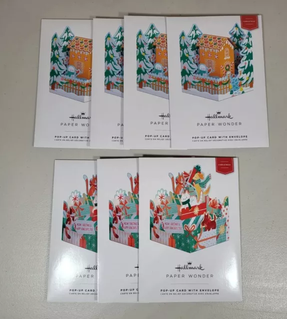Lot of 7 Hallmark Paper Wonder Pop Up Christmas Holiday Cards