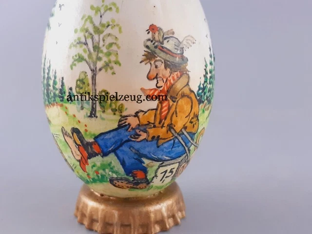Osterei Hühnerei echt ausgeblasen handbemalt antik Wandersmann Ostern Handarbeit