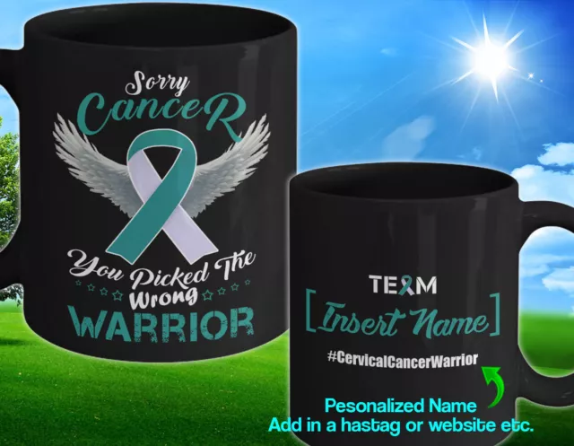 Personalized Cervical Cancer Coffee Mug Awareness Warrior Teal Ribbon Custom Cup