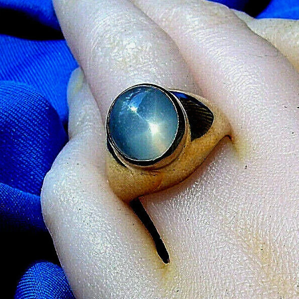GENUINE Star Sapphire Deco Engagement Ring Vintage Solitaire 14k Gold size 7.25