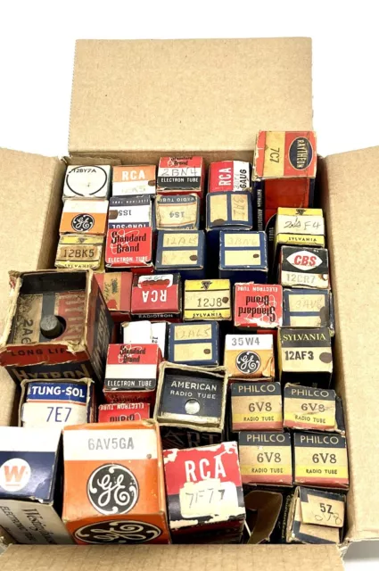 Lot Of 38 Vintage Vacuum Tubes In Boxes RCA - GE - Sylvania - Philco Ken-Rad Etc