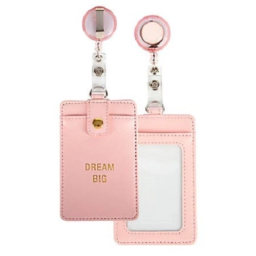 OFFICE DEPOT ID Badge Holder With Expandable Reel Clip Pink Dream Big
