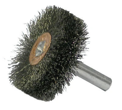 Stem-Mounted Wide Conflex Brush, 1 1/2 in D X 1/2 W, .008 Steel Wire, 20,000 Rpm