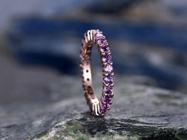 2Ct Round Cut Simulated Amethyst Eternity Band Ring 14K Rose Gold Plated Silver