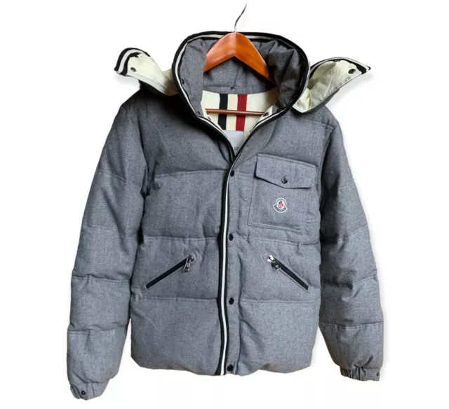 Moncler Luxury Men`s Winter Puffer Duck Down Gray Wool Jacket Branson, Iconic 2