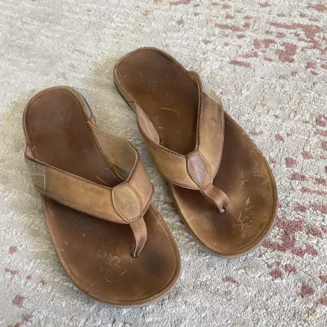 Olukai Tuahine Flip Flop Sandal Thong Mens Size 13 Toffee Brown Leather