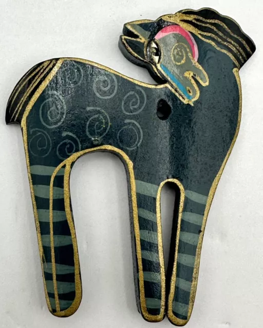 Laurel Burch Painted Wood Pony Horse Pendant Ornament Fob Charm