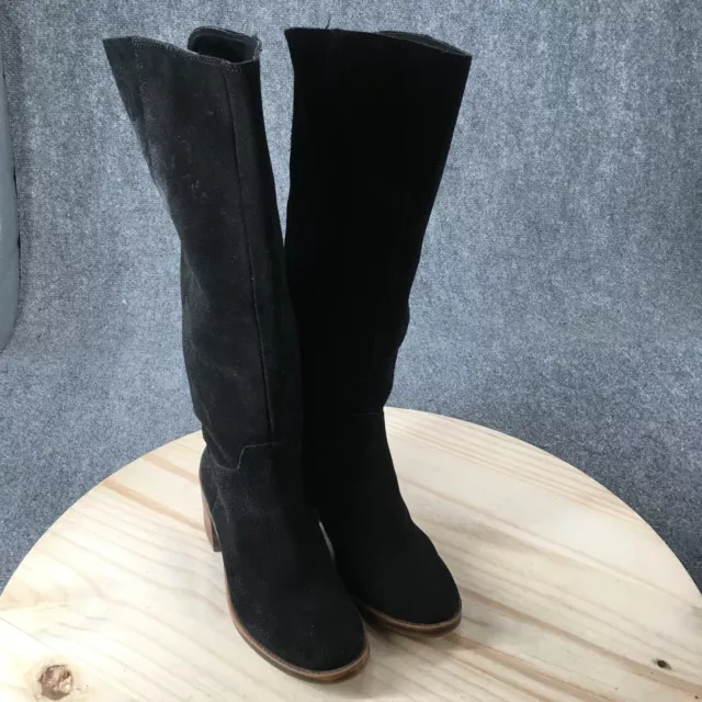 Lucky Brand Boots Womens 7 M Ritten Tall Riding Boot Black Suede Stacked Heels 3