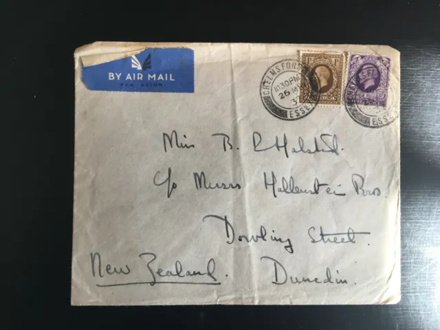 GB 1937 GV 1s3d Rate Airmail  Chelmsford to Dunedin NZ  (PSE64)