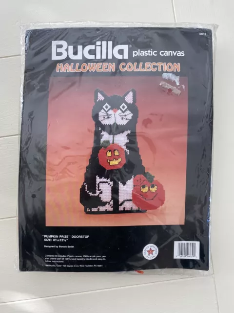 Bucilla Plastic Canvas PUMPKIN PRIZE Doorstop Halloween Kit 6039 SEALED Vtg 1990