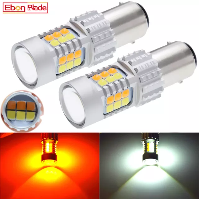 2X 1157 BAY15D LED Dual Color White/Amber Switchback DRL Turn Signal Light Bulbs