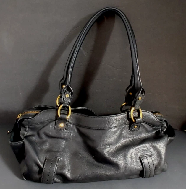 Sigrid Olsen Black Genuine Leather Shoulder Bag Double Straps Bottom Studs