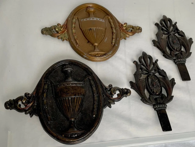 Vintage Lot Set Cast Iron Metal Ornate Decorative Curtain Rod Centers & Ends