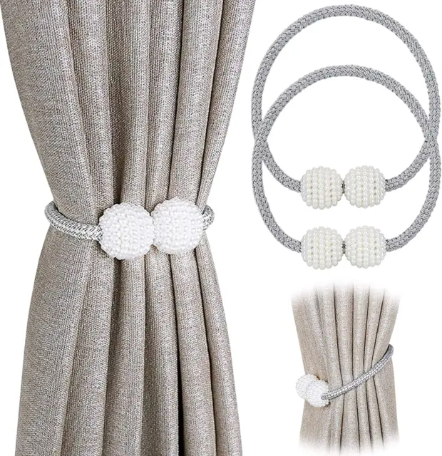[2 Pack] Magnetic Curtain Tiebacks Convenient Drape Tie Backs -  Pearl Decorativ