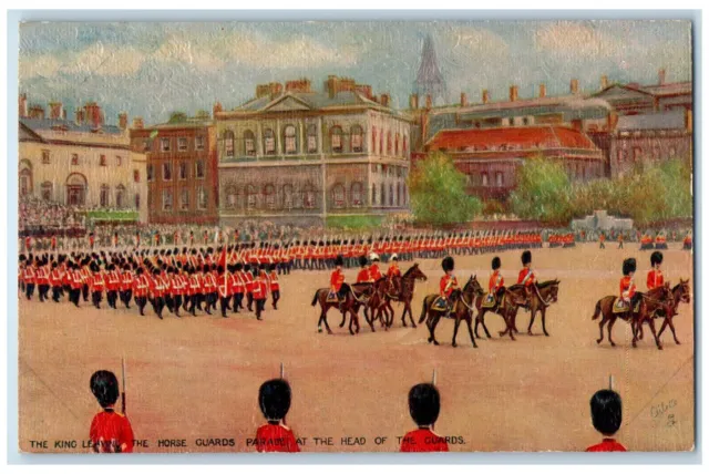 c1910 King Horse Leaving Guards Parade Head of Guard Oilfacsim Tuck Art Postcard