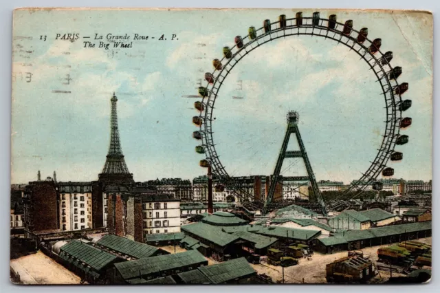 Paris The Big Wheel Ferris Wheel No Spokes Eifel Tower Carnival Postcard F27