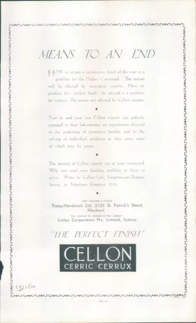 WWII Cellon Aircraft paints  Advert Original from Janes aircraft 1942