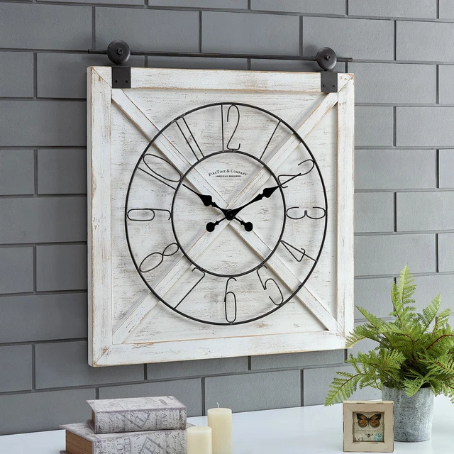 FirsTime & Co. White Farmstead Barn Door Wall Clock, Farmhouse, Analog
