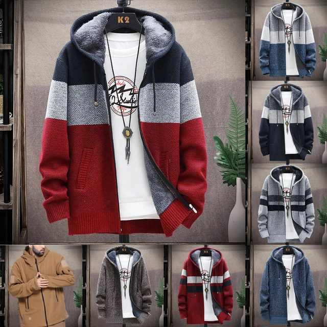 Mens Thick Warm Fleece Lined Hooded Hoodie Winter Zip Up Coat Jacket Sweatshirt