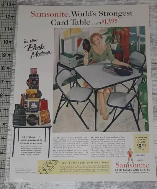1954 Samsonite Vintage Print Ad Card Table Chairs Pretty Woman Record Player