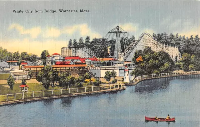 C1940 ROLLER COASTER White City from Bridge Worcester MA postcard ...