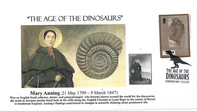 GREAT BRITAIN:2024 "THE AGE OF THE DINOSAURS" 'MARY ANNING' FIRST DAY COVER (c)