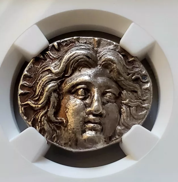 Caria Isl Of Rhodes Tetradrachm Helios NGC CH XF Ancient Silver Coin