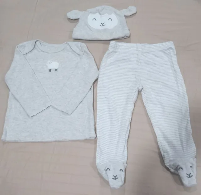 CARTERS Baby Boy Girl 3 Piece Outfit Set Lamb 6 Months Cute Hat Pants Shirt Rare