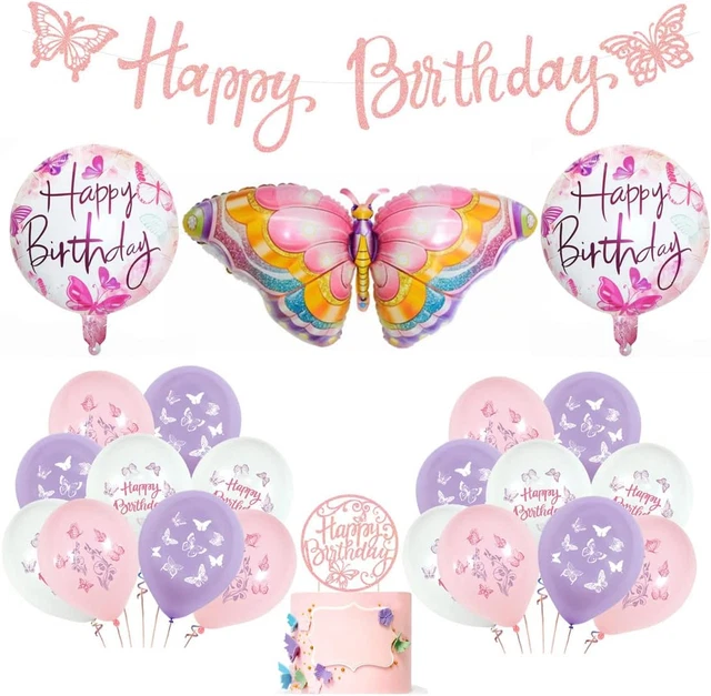 5. Geburtstag Dekoration Set Mit Schmetterlingsballons – Für Mädchen, Inkl. Folienballons, Luftballons & Zahl 5