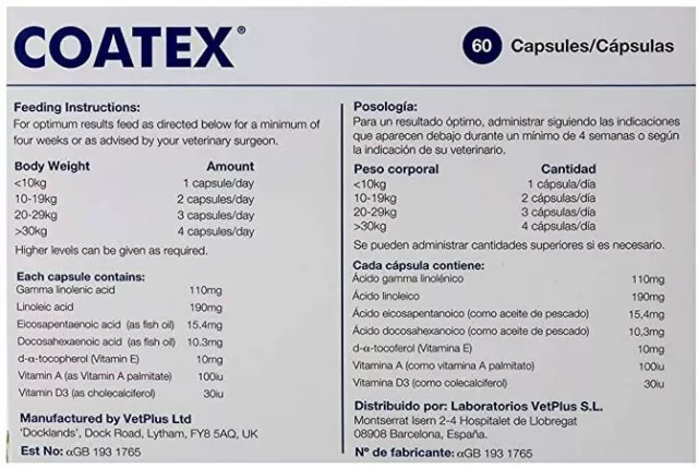 COATEX¹EFA Complément Alimentaire soutien Poil Peau acides gras chien chat 60 cc 3