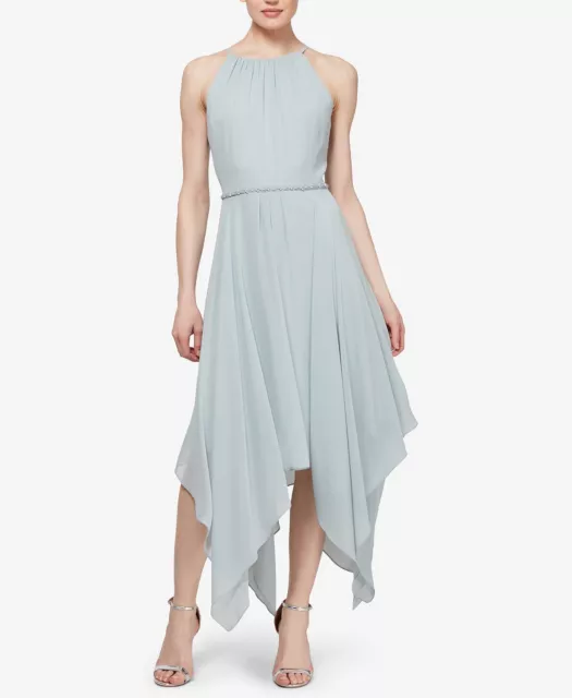 $229 Sl Fashions New York Women Green Embellished Handkerchief-Hem Dress Size 16