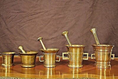 Rare Antique solid bronze collection of ancient pestle mortar 1700’s heavy brass