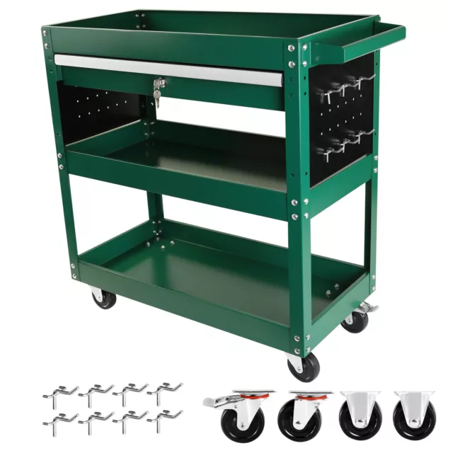 3 Tier Rolling Tool Cart with Storage Drawer, Heavy Duty Utility Organizer