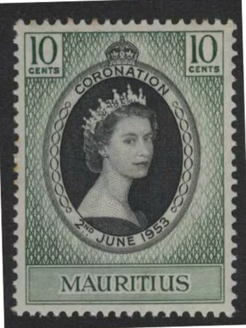 (F109-84) 1953 Mauritius 10c green& black QEII coronation (CI)