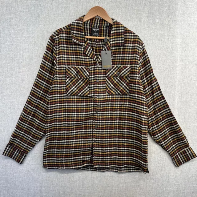 NEW Todd Snyder Albini Linen Flannel Shirt Mens Large Brown Plaid Long Sleeve
