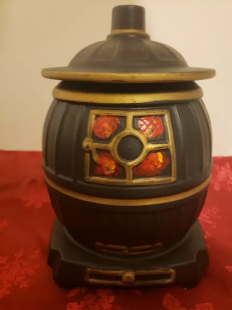 Vintage 1960's McCoy U.S.A. Black, Gold & Orange Pot Belly Stove Cookie Jar
